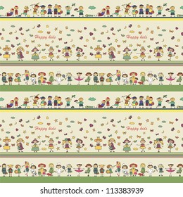 seamless ornamental pattern for kids, magazines , web sites, textile industry, happy kids playing