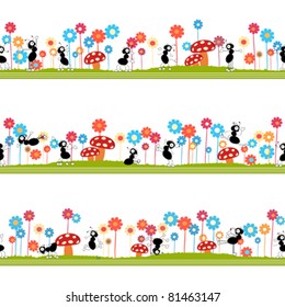 Seamless ornamental pattern for kids, magazines , web sites, textile industry with dancing ants
