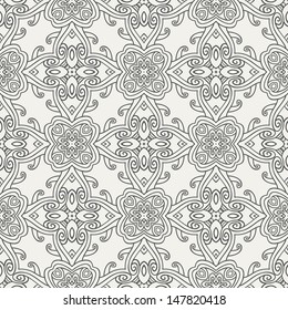 Seamless ornamental pattern with many details and calligraphic elements. Vector illustration. 