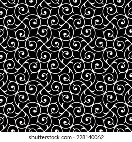 Seamless ornamental pattern on black background. Abstract Vector Illustration. 