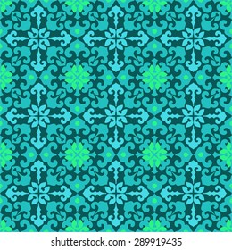 Seamless ornamental pattern in oriental style. Mandala elements. Islam, Arabic, Asian motifs. Blue and green colors