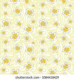 Seamless ornamental pattern with plumeria flowers. Vector