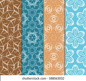 seamless ornamental pattern set. Floral geometric style. Vector illustration. For interior design, fabric print, page fill, wallpaper, textile