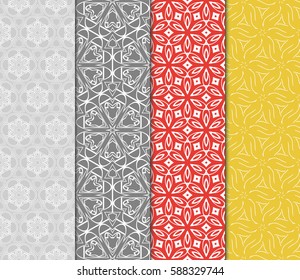 seamless ornamental pattern set. Floral geometric style. Vector illustration. For interior design, fabric print, page fill, wallpaper, textile