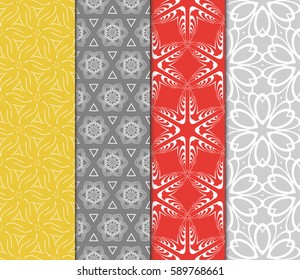 seamless ornamental pattern set. Floral geometric style. Vector illustration. For interior design, fabric print, page fill, wallpaper, textile