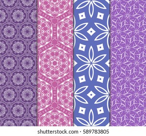 seamless ornamental pattern set. Floral geometric style. Vector illustration. For interior design, fabric print, page fill, wallpaper, textile