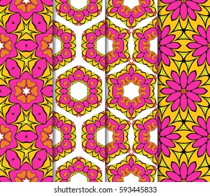 seamless ornamental pattern set. Floral geometric style. Vector illustration. For interior design, fabric print, page fill, wallpaper, textile