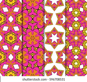 seamless ornamental pattern set. Floral geometric style. Vector illustration. For interior design, fabric print, page fill, wallpaper, textile
