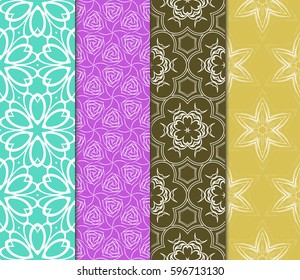 seamless ornamental pattern set. Floral geometric style. Vector illustration. For interior design, fabric print, page fill, wallpaper, textile