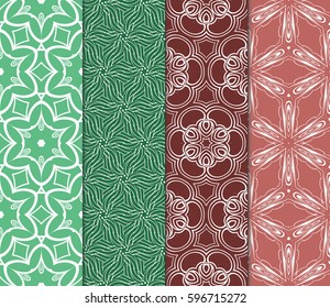 seamless ornamental pattern set. Floral geometric style. Vector illustration. For interior design, fabric print, page fill, wallpaper, textile