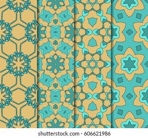 seamless ornamental pattern set. Floral geometric style. Vector illustration. For interior design, fabric print, page fill, wallpaper, textile