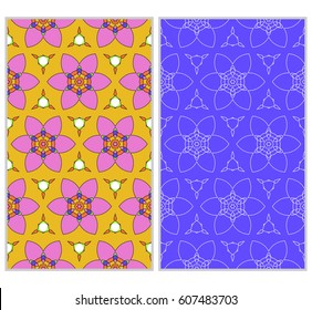 seamless ornamental pattern set. Floral geometric style. Vector illustration. For interior design, fabric print, page fill, wallpaper, textile