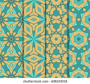 seamless ornamental pattern set. Floral geometric style. Vector illustration. For interior design, fabric print, page fill, wallpaper, textile