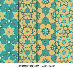 seamless ornamental pattern set. Floral geometric style. Vector illustration. For interior design, fabric print, page fill, wallpaper, textile