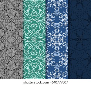 seamless ornamental pattern set. Floral geometric style. Vector illustration. For interior design, fabric print, page fill, wallpaper, textile