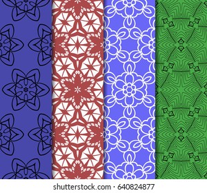 seamless ornamental pattern set. Floral geometric style. Vector illustration. For interior design, fabric print, page fill, wallpaper, textile