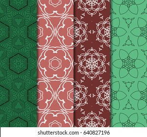 seamless ornamental pattern set. Floral geometric style. Vector illustration. For interior design, fabric print, page fill, wallpaper, textile