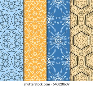 seamless ornamental pattern set. Floral geometric style. Vector illustration. For interior design, fabric print, page fill, wallpaper, textile