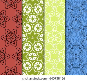 seamless ornamental pattern set. Floral geometric style. Vector illustration. For interior design, fabric print, page fill, wallpaper, textile