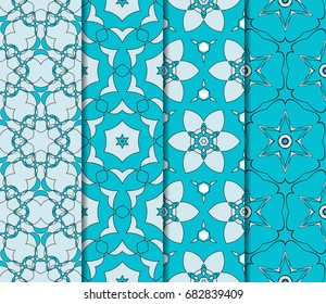 seamless ornamental pattern set. Floral geometric style. Vector illustration. For interior design, fabric print, page fill, wallpaper, textile. blue color