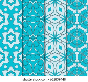seamless ornamental pattern set. Floral geometric style. Vector illustration. For interior design, fabric print, page fill, wallpaper, textile. blue color