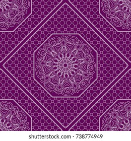 Seamless ornamental pattern set. Floral mandala geometric style. Vector illustration. For interior design, fabric print, page fill, wallpaper, textile