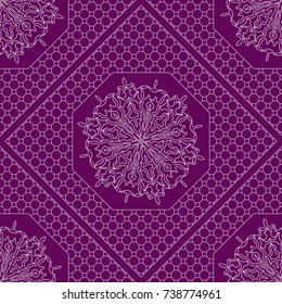 Seamless ornamental pattern set. Floral mandala geometric style. Vector illustration. For interior design, fabric print, page fill, wallpaper, textile