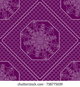 Seamless ornamental pattern set. Floral mandala geometric style. Vector illustration. For interior design, fabric print, page fill, wallpaper, textile