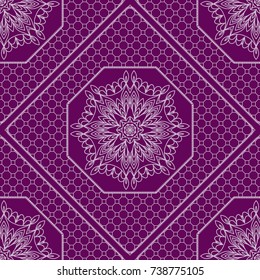 Seamless ornamental pattern set. Floral mandala geometric style. Vector illustration. For interior design, fabric print, page fill, wallpaper, textile