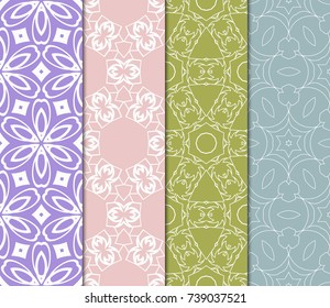 seamless ornamental pattern set. Floral geometric style. Vector illustration. For interior design, fabric print, page fill, wallpaper, textile