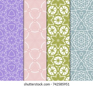 seamless ornamental pattern set. Floral geometric style. Vector illustration. For interior design, fabric print, page fill, wallpaper, textile