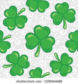 Seamless ornamental pattern with shamrocks. Vector