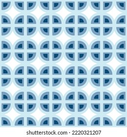 Seamless Ornamental pattern of simple geometric shapes in trendy wintery blue shades. Isolate