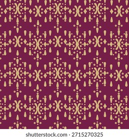 Patrón ornamental sin fisuras con motivos geométricos de oro Pequeño sobre un fondo de color borgoña ideal para textiles, Fondo de pantalla, envoltura y decoración.