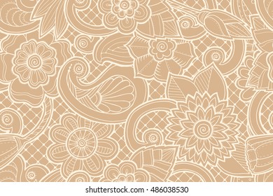Seamless ornamental pattern with stylized with abstract flowers and tribal paisley. Ethnic floral design template can be used for wallpaper, pattern fills, textile, fabric, wrapping, surface textures.