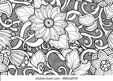 Seamless ornamental pattern with stylized with abstract flowers and tribal paisley. Ethnic floral design template can be used for wallpaper, pattern fills, textile, fabric, wrapping, surface textures.