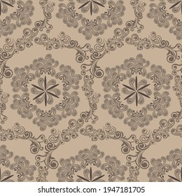 Seamless ornamental pattern, vector. Light brown mandala pattern.