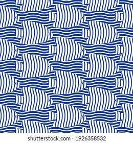 Seamless ornamental pattern with waves and striped sea fishes. Abstract wavy background. Summer holiday vector texture.