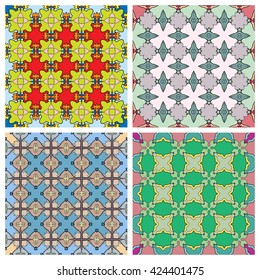 Seamless ornamental patterns set, colorful texture for Wedding, Bridal, Valentine's day, greeting cards or Birthday Invitations. Decorative geometric seamless backgrounds, tribal ethnic ornament
