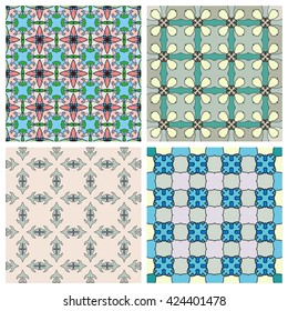 Seamless ornamental patterns set, colorful texture for Wedding, Bridal, Valentine's day, greeting cards or Birthday Invitations. Decorative geometric seamless backgrounds, tribal ethnic ornament