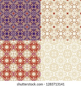Seamless ornamental textures, white background, openwork, fretwork design
