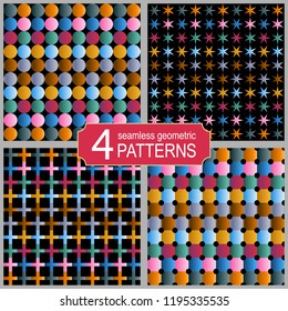 Seamless ornamental tribal patterns set. Vintage multicolor ethnic boho backdrop