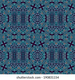 Seamless ornamental turquoise - orange vector decorative pattern