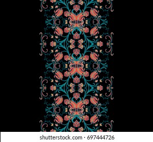 Seamless ornamental vector border on black background