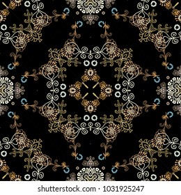 Seamless ornamental vector floral pattern on dark backgorund