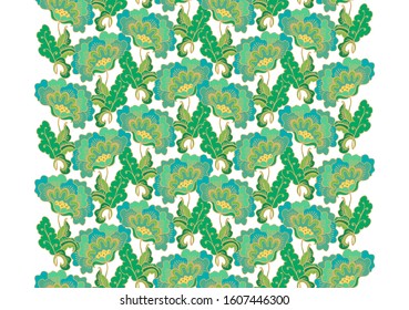 Seamless ornamental vector floral pattern with stylized poppy flowers, indian style