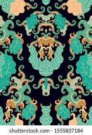 Seamless ornamental vector floral texture on dark background