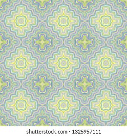 Seamless ornamental vector geometric texture, pale yellow - green palette