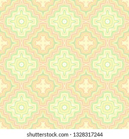 Seamless ornamental vector geometric texture, pale yellow - green palette