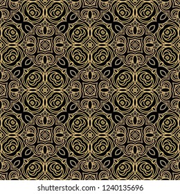 Seamless ornamental vector golden texture on dark background